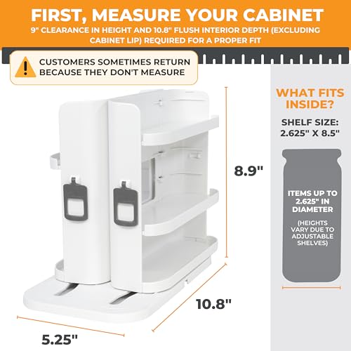 Spice Rack Organizer for Cabinet - Slide & Rotate Seasoning Organizer - 4 Snap-In Adjustable Shelves for 5 Tier of Storage - Magnetic Modular Design - 8.9”H x 6.1”W x 10.8”D