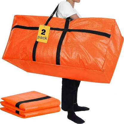 2 Pcs 66 Gallon Extra Large Moving Bags Storage Bags with Zipper and Handles Heavy Duty Duffle Bag Foldable Tote Bag for College Dorm Travel Clothes Blankets Bedding Moving(Orange)