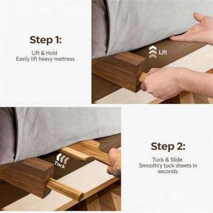 Acacia Wood Mattress Lifter & Bed Sheet Tucker Tool Set, 2-Piece | Bed Making Kit with Ergonomic Grip, Lever-Action Design for Heavy Mattress, Fitted Sheet Changing & Home Bedding Maintenance