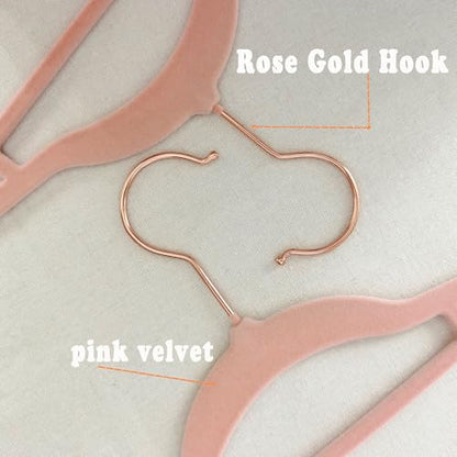 Pink Velvet Hangers 50 Pack - Adult Hangers Rose Gold Hook, Space Saving Non-Slip Clothes Hangers, 16.5 Inch with Tie Bar for Coats,Sweater,Jackets,Dresses, Shirts, Suits & T-Shirts