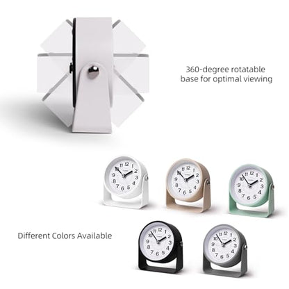 Analog Alarm Clock with Snooze & Light, Silent Non-Ticking, White | On-demand light, quartz movement, battery operated, easy to set, gentle wake alarm, bedside clock for home, travel, or office