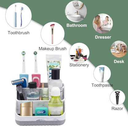 Bathroom Toothbrush Holders,6 Slots,Detachable for Easy Clean, Grey/Marble | Electric Toothbrush, with bamboo divider, drainage hole, BPA-free,bathroom,office,kictchen,vanity countertop organizer