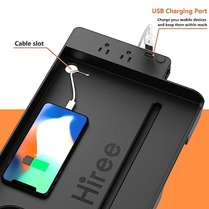 Bedside Shelf for Dorm Bunk Bed with USB Charging Port and 2 AC Outlets, Bedside Caddy, Attachable Bedside Table, College Dorm Essential Clip On Bedside Tray, Bunk Bed Accessories, Bedroom Furniture