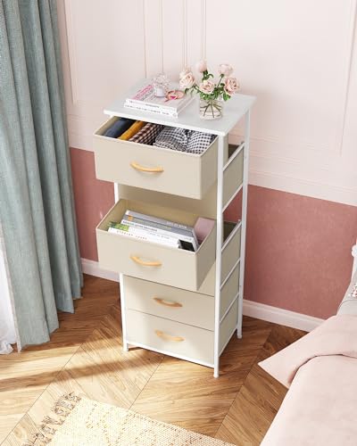 Tall 6-Drawer Fabric Dresser Tower for Closet, Vertical Storage, Beige | Sturdy Steel Frame, Wood Top and Easy Pull Fabric Bins Handles - Organizer Unit for Bedroom, Hallway, Entryway