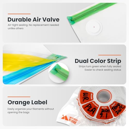 20 PCS 3D Printer Filament Storage Bags Vacuum Storage Bags Kit 3D Printer Accessories with 20 Storage Bags (13x15 inches), 20 Desiccants, Auto Pump, 2 Sealing Clips, Dust Proof, Humidity Resistant