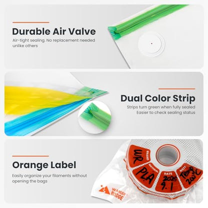 20 PCS 3D Printer Filament Storage Bags Vacuum Storage Bags Kit 3D Printer Accessories with 20 Storage Bags (13x15 inches), 20 Desiccants, Auto Pump, 2 Sealing Clips, Dust Proof, Humidity Resistant