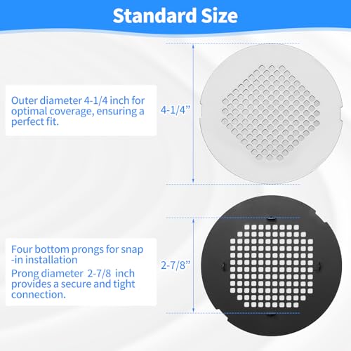 Shower Drain Cover, Drain Hair Catcher Snap-in Replacement Strainer | Chrome Plated Round Grate, Drain Protector Designed for 4.25" OD Standard Round Shower Drains