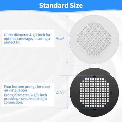 Shower Drain Cover, Drain Hair Catcher Snap-in Replacement Strainer | Chrome Plated Round Grate, Drain Protector Designed for 4.25" OD Standard Round Shower Drains