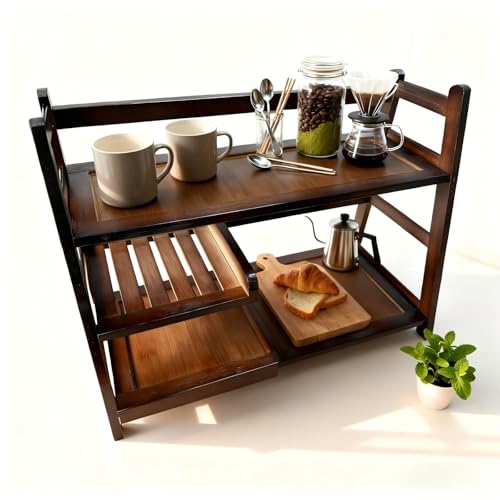 3 Tier Bamboo Matcha Station, coffee station organizer Shelf | for Kitchen Countertop, Tea Bar - Matcha Powder, Tools & Cup Organizer for Matcha Lovers, Home Baristas.
