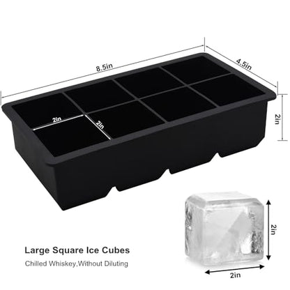 Bangp Large Ice Cube Tray for Whiskey,2 Pack Stackable Big Ice Cube Molds Make 16 Big Whiskey Ice Cubes,Easy Release Square Ice Cube Maker for Cocktails,Whiskey,Soups and Frozen Treats