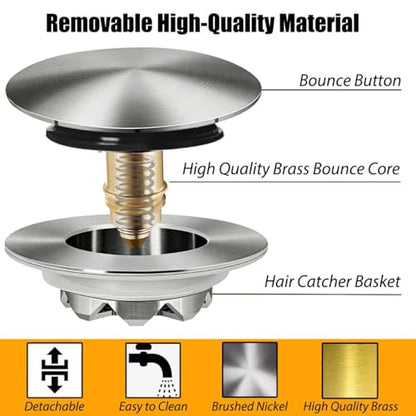 Anlige Bathtub Drain Stopper, Pop Up Tub Stopper and Cover, Bottom with Hair Catcher, Universal for 1.45 in to 1.8 in Drain, Replaces Old Drain Plug, Brushed Nickel