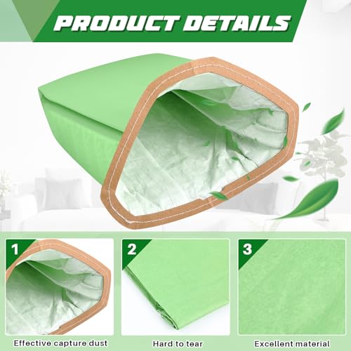 Therwen 60 Pcs Micro Filter Bags Compatible with Proteam Backpack Vacuum Cleaner Filter Bags Replacement, Open Triangular Collar (6qt,107314)