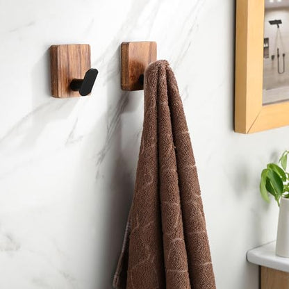 Towel Hooks for Bathrooms, Wood Decorative Adhesive Hanging Hook