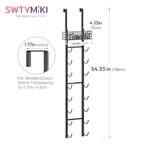 Hanging Towel Racks for Bathroom - 9 Tier Over the Door & Wall Mounted Bath Rolled Towel Storage Organizer Holder for Small Bathroom, RV, Camper, Black (Patented)