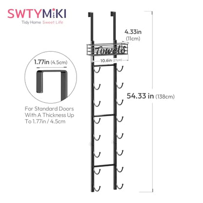Hanging Towel Racks for Bathroom - 9 Tier Over the Door & Wall Mounted Bath Rolled Towel Storage Organizer Holder for Small Bathroom, RV, Camper, Black (Patented)