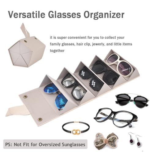 Kenpal Sunglasses Storage Organizer Holder Foldable Travel Case with 5 Slot Compartments for Multiple Glasses
