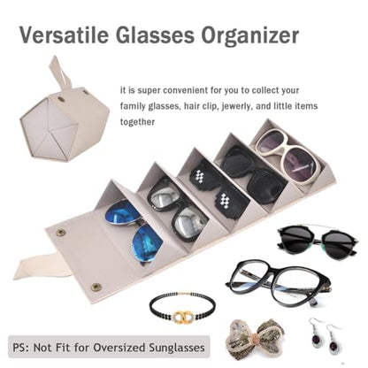 Kenpal Sunglasses Storage Organizer Holder Foldable Travel Case with 5 Slot Compartments for Multiple Glasses
