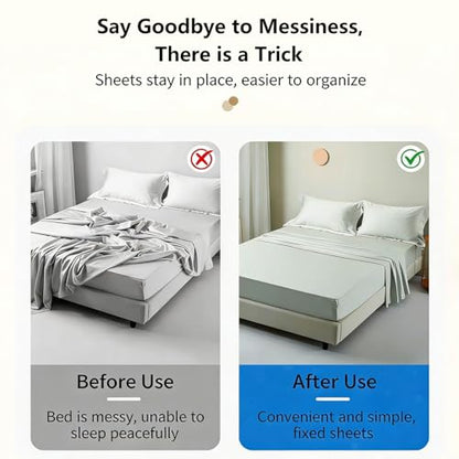 Bed Sheet Holders for Corners, Fitted Sheet Holder 4 Pack, No-Slip Mattress Fasteners, Strong Grip Bed Accessories, Firm & Tight, Universal Fit, Easy One-Time Installation