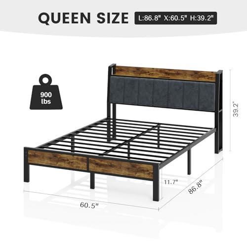 Liians Queen Size Bed Frame with USB Charging Station and Smart LED Lights