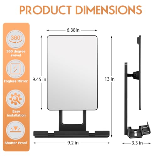 Fogless Shower Mirror, 360° Rotation Adjustable Shaving Mirror,Bathroom Shower Mirror with Multifunctional Storage Tray and Razor Holders