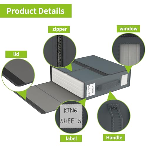 Bed Sheet Organizers and Storage - 4 Pack (Queen or King Size),Foldable Storage Box for Duvet Cover Set, Linen Closet Organizer for Bedding Clothes Blankets, Grey