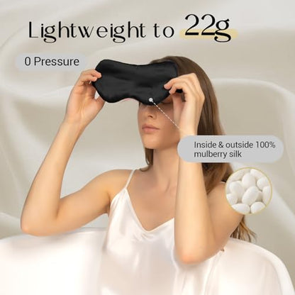 ZIMASILK Adjustable 100% 22 Momme Mulberry Silk Sleep Mask | Filled with Natural Silk - Softest & Breathable - Blackout Eye Mask for Women Men, Gift for Travel, Nap (Black)