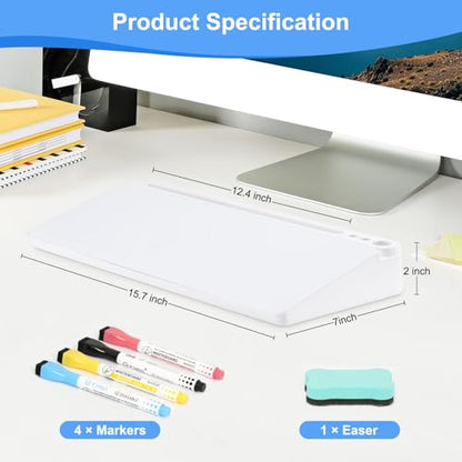 Desktop Glass Whiteboard with Storage, Desk Dry Erase White Board Stand | Computer Keyboard Stand, Office Desk Organizers and Accessories with Drawer, To Do Memo Notepad, Home School Supplies