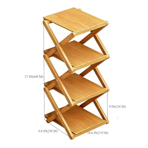 Bamboo Shoe Rack - No Assembly Required, Tall Narrow Foldable Shoe Organizer, Space-Saving Multifunctional Shelf for Entryways, Corners, Bedrooms, Balconies, 4 Layer(Reinforced and Thickened)