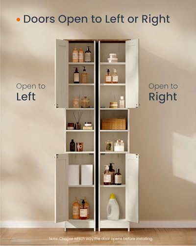 SONGMICS HOME 67-Inch Tall Bathroom Storage Cabinet, Snapsemble Superfast Assembly, 11.8-Inch Wide Slim Narrow Freestanding Cabinet with Adjustable Shelves, Kitchen Living Room, Rustic White