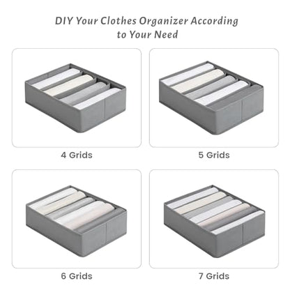 4 Packs Adjustable T-shirt Drawer Organizers for Clothing with 6 Adjustable Dividers, 7 Grids Wardrobe Storage Box, DIY Clothes Organizer for Folded Clothes, T-shirt, Legging