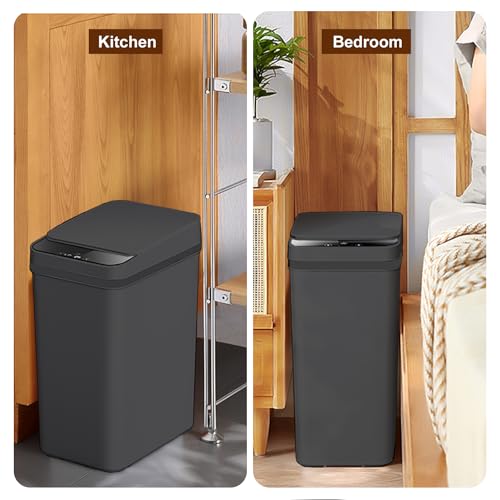 Yatmung 4 Gallons Bathroom Trash Can Automatic Touchless - Smart Trash Can | 15.5 Liters Slim Electric Trash Bin Motion Sensor - Narrow, Plastic - Skinny Garbage Can with Lid ( Matte Black )