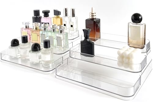 Perfume Organizer - 2 Pack Three-Tiered Shelf - Perfume Lotion Skincare Stand, Spice Vitamins Medicine Bottles Holder,Sturdy Clear Rack for Kitchen Bathroom Countertop Cabinet Storage