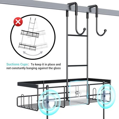 Over the Door Shower Caddy Hanging: Rustproof Shower Door Organizer | Shower Door Rack for Inside Shower, No Drilling Shower Storage Shelf with Hooks, Soap & Toothbrush Holder