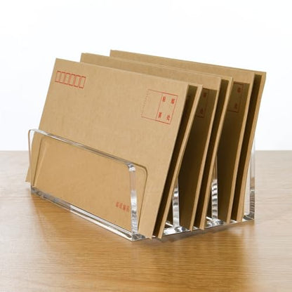 3 Compartments Clear Acrylic Mail Holder – Vertical Letter Sorter & Multifunction Desk Organizer for Bills, Documents, Notebooks – Modern Office/Home Envelope File Rack