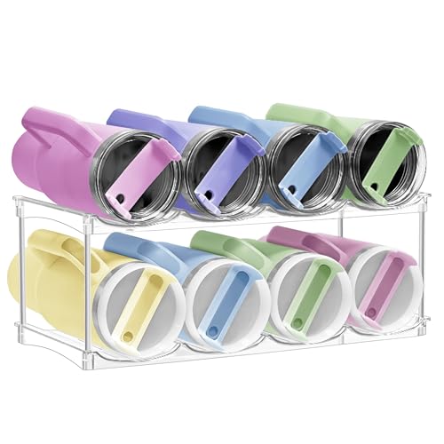 Stackable Water Bottle Organizer for Stanley 40oz Tumblers – Acrylic Water Bottle Holder for Cabinet, Pantry, Large Tumbler Organizer Storage Rack, Stanley Cup Storage, 2 Tier, Holds 8 Bottles