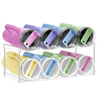 Stackable Water Bottle Organizer for Stanley 40oz Tumblers – Acrylic Water Bottle Holder for Cabinet, Pantry, Large Tumbler Organizer Storage Rack, Stanley Cup Storage, 2 Tier, Holds 8 Bottles
