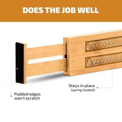 4-Pack Drawer Dividers 2.6-Inch High Dresser Drawer Organizer 16 to 22 Inch | Bamboo, Spring Loaded, No Tools Needed, Fits Wide Drawers for Socks, Clothes, Utensils, Bedroom, Bathroom, Kitchen, Office