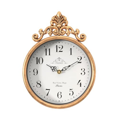 Small French Decorative Wall Clock, Gold Antique | Vintage Boho Style, Silent Battery Operated Wall Clocks for Farmhouse,Kitchen,Bathroom,Bedroom (10.23" H x 7.7" W)