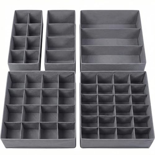Underwear Drawer Organizer, 5-Pack, for Socks, Bra... (10 Count | Grey | fabric)