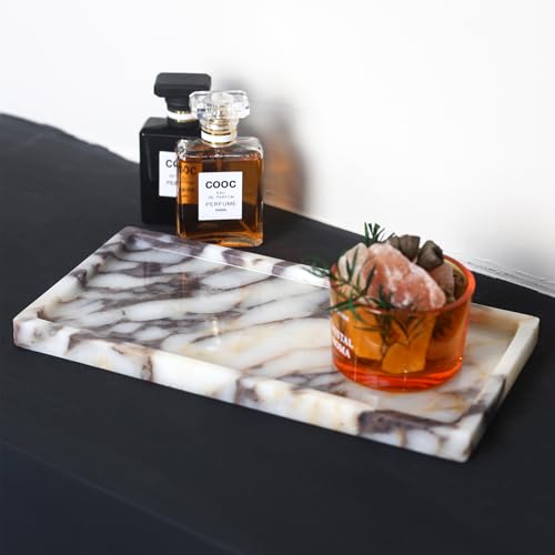 100% Natural Marble Tray, 10"x5" Calaccata Viola Vanity Tray | Luxury Marble Decorative Tray, Small Hand Towel Tray Holder Organizer, Hand-Polished, Easy to Clean, Natural Stone Tray