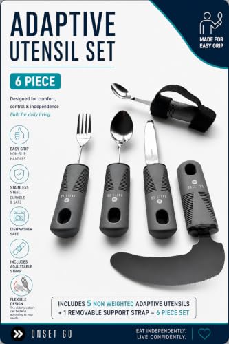 Adaptive Utensils for Elderly, Easy Grip Non-Slip... (Gray/Silver | Stainless Steel)