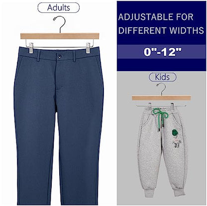 Amber Home 24 Pack Natural Wooden Pants Hangers with Adjustable Clips, 14" | Wood Skirt & Trouser Hangers, Closet Hangers for Bottom, Jeans, Slacks, Shorts