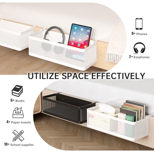 Bedside Caddy Shelf for Bunk Bed, White, L13.78in*W5.12in*H3.94in | For Bunk Bed, Office Cubicle Walls, Crib Rails, Dorm Bed College Dorm Room Essentials, Large Capacity, Easy Install