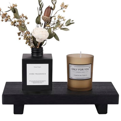 Wood Bathroom Tray Farmhouse Decor Kitchen Soap Holder, 8.7" x 3.6" Black | Waterproof, Lightweight, Easy Clean, Small Wooden Riser Pedestal Stand Accessories for Office Desk, Vanity, Counter, Sink