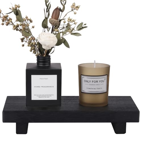 Wood Bathroom Tray Farmhouse Decor Kitchen Soap Holder, 8.7" x 3.6" Black | Waterproof, Lightweight, Easy Clean, Small Wooden Riser Pedestal Stand Accessories for Office Desk, Vanity, Counter, Sink