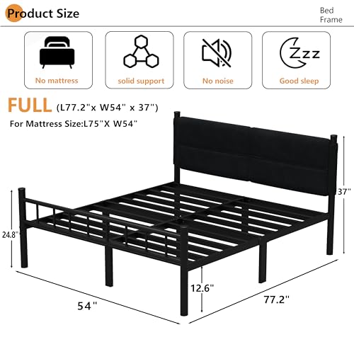 Metal Bed Frame,14Inch Full Bed Frame with Headboard,Heavy Duty Sturdy Mattress Foundation,Easy Assembly,No Box Spring Needed,Black Full Size