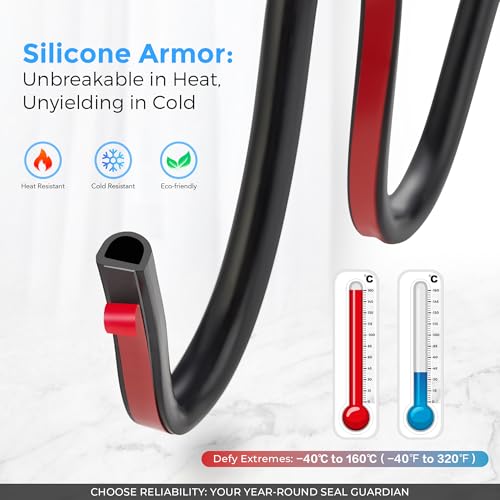 Ravinte Weather Stripping Door Seal Strip, 23 FT D-Shaped Silicone, Black | Door Weather Stripping, Self-Adhesive D-Seal, 3/8 x 5/16 in, Fits 5/16 to 5/32 in Gaps, Door and Window Frames, Blocks Drafts