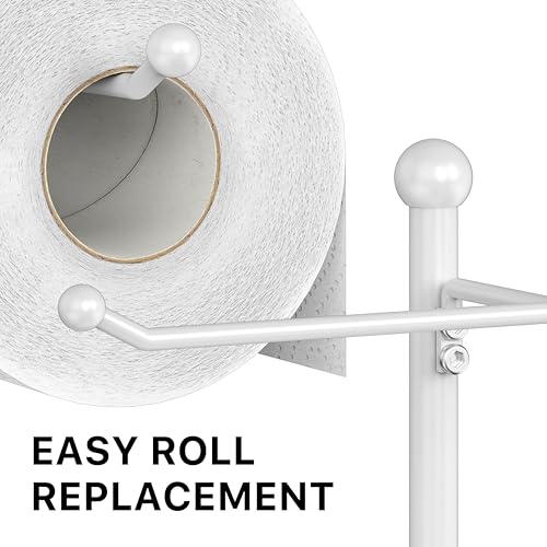 Simple Houseware English Style Toilet Paper Stand Holder w/Woodtop, White | 4 Paper Rolls, 8.5" x 8.75" x 29.2"
