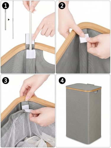 iEGrow Laundry Hamper with Lid, 110L Large Laundry Hamper with Handle and Lid, Collapsible Clothes Basket Organizer with Removable Inner Bag for Clothes Toys Towels - Grey