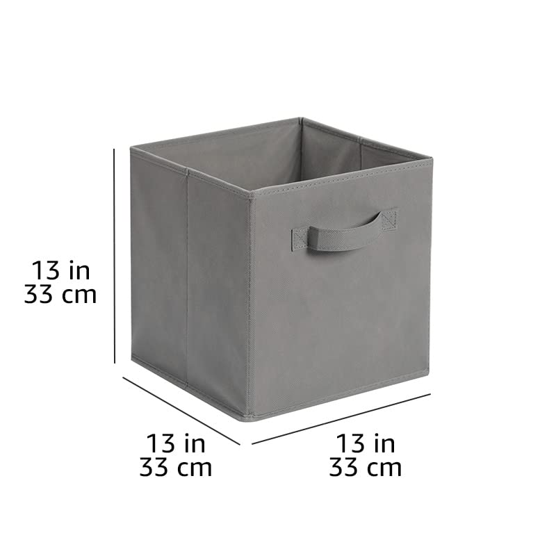 Amazon Basics Collapsible Fabric Storage Cube Bins Organizer with Handles for Organizing, Sturdy, Gray, 13 x 13 x 13 inch, 6-Pack